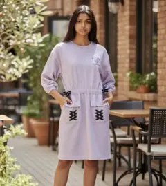 薄紫のドローストリング付きワンピース