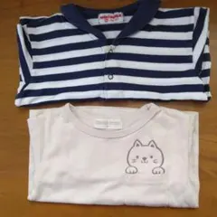 ミキハウス ストライプ柄 フード付きベビーTシャツ２枚セット