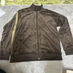 ワークマン　ベロア　ブラウン ジップアップジャケット ゴールドストライプ