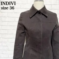 【日本製】INDIVI ストレッチ ジャケット 36 美シルエット 通勤ブラウン