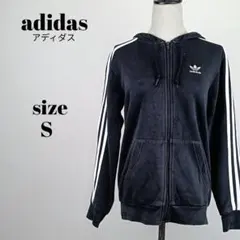【a2118】adidas フード付き 微起毛 フルジップパーカー S ブラック
