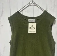 フランカ Aライン 花柄刺繍 ニットベスト チュニック M 緑 ノースリーブ