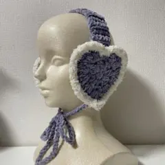 紫 パープル ハート型ラメ入りイヤーマフ フワフワイヤーマフ