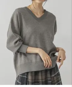 【値下げ】GLOBAL WORK スウェットライクVネックプルオーバー グレー