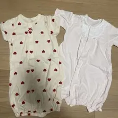 赤いハート柄ロンパース（新品）薄ピンクロンパース（2回着用）セット50-60cm