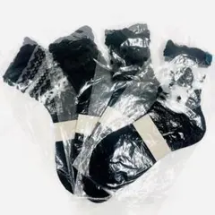 CP-A0045 シースルーソックス 4足セット 薔薇 ドット レース 黒 白