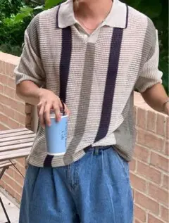 村*人様 DAZY 男性 カラーブロック ポロネックニットトップス