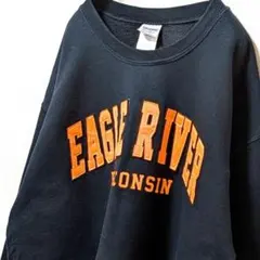 ギルダンウィスコンシンイーグルリバー刺繍スウェットトレーナーブラック黒L古着