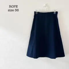 ROPE フレアスカート　サイドファスナー　ウエスト後ギャザー　ウール混　36