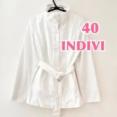 【INDIVI】アウター　白ダブルジャケット ウエストベルト付 春アウター40