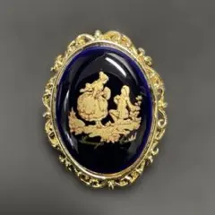 LIMOGES CASTEL リモージュキャッスル ネイビー ブローチ　紺色のサムネイル