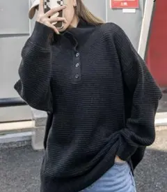 SHEIN シーイン セーター 黒 ハーフボタン ハイネック