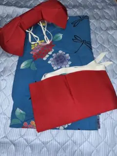 紫陽花柄浴衣・赤帯(作り帯)セット