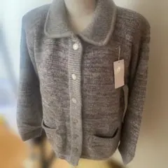 グレー ボタン付きカーディガン　裏地付き　アンゴラ入り　未使用タグ付き
