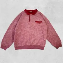 SPORT Lサイズ スウェットポロシャツ 赤 刺繍ロゴ アメカジ 秋冬 メンズ