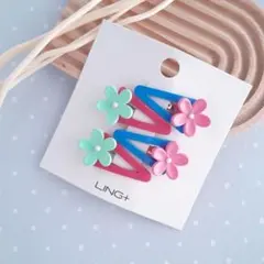 ヘアピン ベビー キッズ子供 お花 フラワー パッチンどめ ピンクブルー 4本.