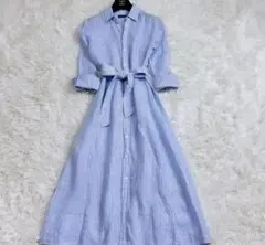 美品！ポロラルフローレン リネンシャツワンピース ストライプ マキシ丈