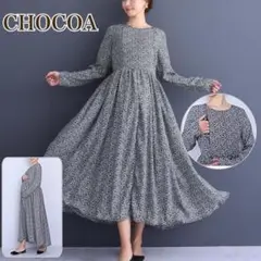 CHOCOA 花柄ワンピース マタニティ 授乳　産前産後　ロングワンピース　黒のサムネイル