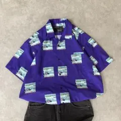 Mark Gonzales パターン柄シャツ オープンカラーパープル　XL 青のサムネイル
