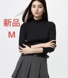 ユニクロ　リブハイネックT 長袖　リブ　ハイネック　T ブラック　黒　M