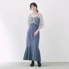 metoi ボリュームスリーブ2ピース パーティードレス ワンピース ブルー S