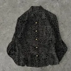 00's vintage 幾何学総柄 ノーカラー デザインシャツ レトロ 金×黒