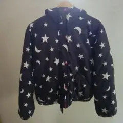 星と月柄フード付きリバーシブル中綿コート