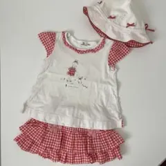 KUMIKYOKU 赤白チェック トップス　スカートとハットセット 80