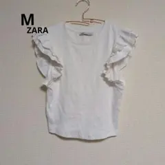 ザラ フリル付き ホワイトノースリーブ