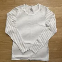無印良品　長袖ストライプカットソー ホワイトグレー
