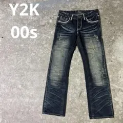 00s Y2K BEAST フレアデニム グランジ加工 ギャル男 お兄系 ヒゲ落