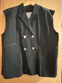 JaVa ブラック ダブルブレスト ノースリーブベスト