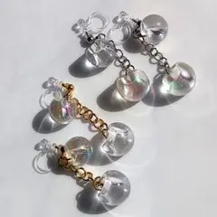 樹脂イヤリング チェーン ゴールド 鈴丸 オーロラ クリア ハンドメイド