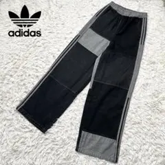 新品 アディダス クセニアシュナイダー パッチワークデニム 黒/グレー ワイド