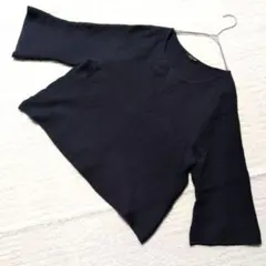 【美品】トランスワーク 横リブニット 46 大きいサイズ 濃紺 フレアスリーブ