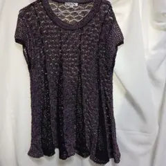 紫系 レース編み ニットベスト Lサイズ
