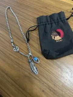 SAAD ネックレス 5.4mmチェーン ホイール フック　フェザー　ターコイズ