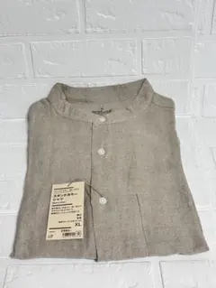 【新品】無印良品 フレンチリネン スタンドカラーシャツ XL 生成　ベージュのサムネイル