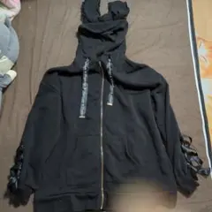 リボン付きフードブラックパーカー