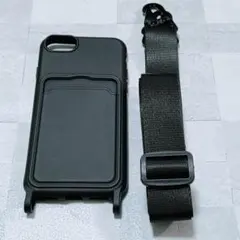 ネックストラップ iPhone7/8/SE 用 ケース 首肩掛け カード入れ 黒