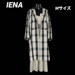 【IENA】ダブルチェスターコート　ロング　チェック　ベージュ×黒×茶