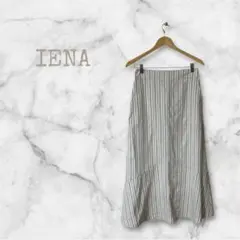 SLOBE IENA リネン混 裾フレアスカート ストライプ 38