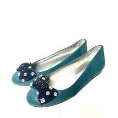 【ORiental TRaffic】ビジュー付フラットシューズ 緑 24cm