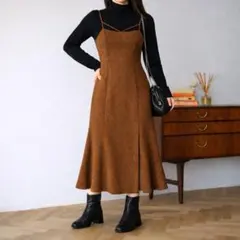 マーメイドキャミワンピース ロングワンピース ブラウン M スリット キャミ