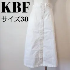 KBF one 長袖ワンピース 白 緑 配色 ひざ丈 カジュアル　38