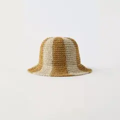 ストライプ バケットハット　麦わら帽子　54㎝　ZARA 海外子供服