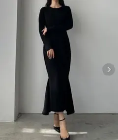 Louere ファスナースリットIラインカットワンピース　ブラック