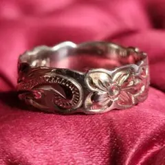 ビンテージ ハワイアンジュエリー ボタニカル彫金のシルバーリング 約12号
