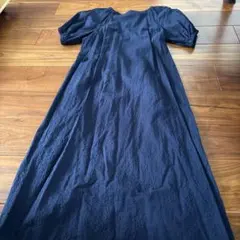 UNIQLO ネイビー パフスリーブ ロングワンピース 22-18