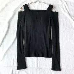 【アワワコール】リブカットソー ブラカップ付 肩出し 長袖 カジュアル M